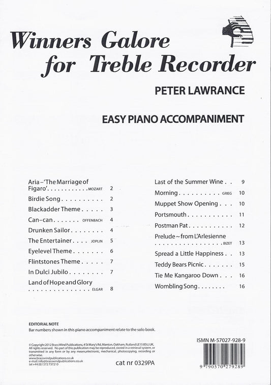 Winners Galore Pno Accomp Treble Rec BW