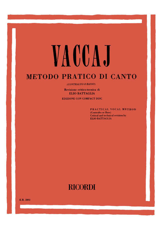 Vaccaj Metodo Pratico Di Canto Cont/Bas