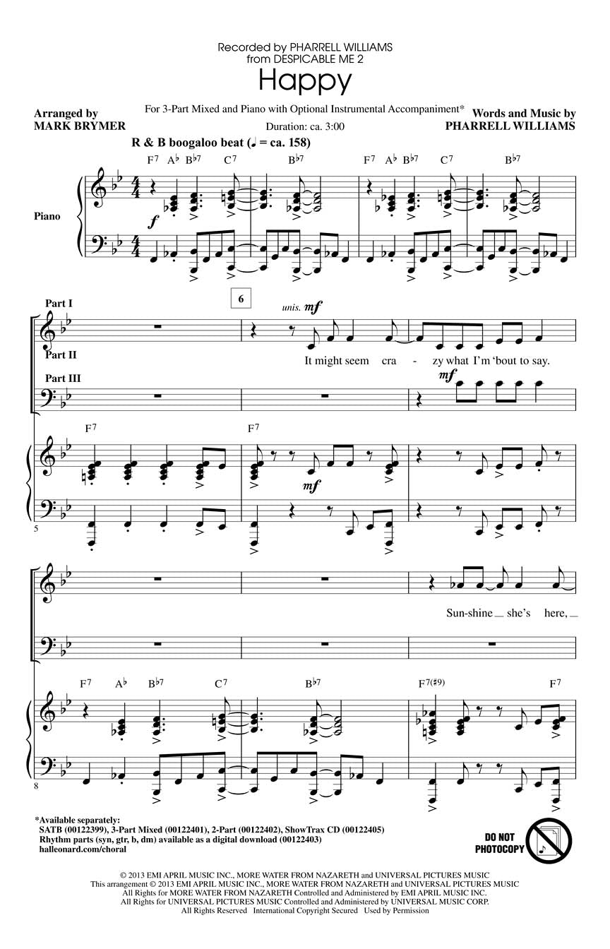 Happy Pharell Williams 3pt Choir HL