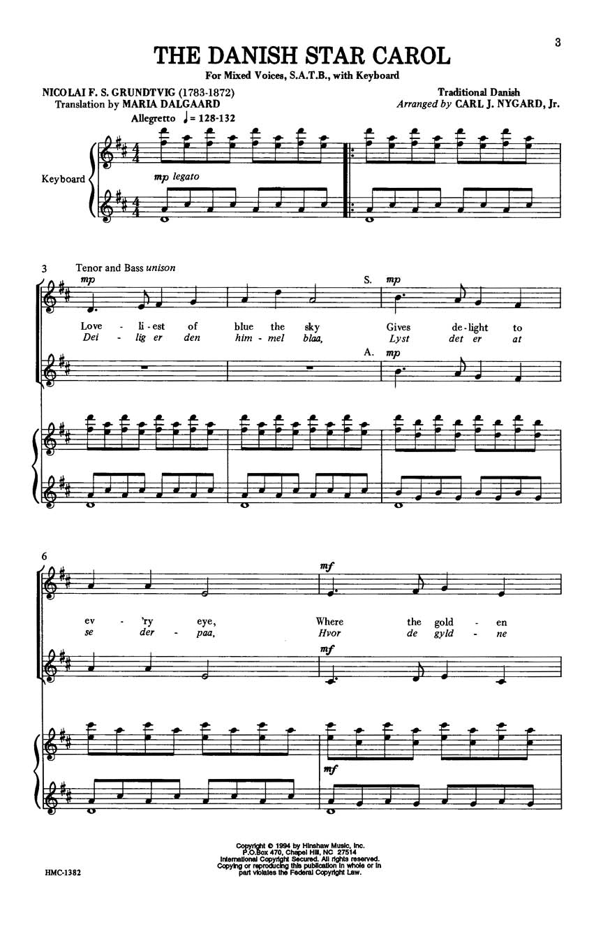 Danish Star Carol SATB Trad arr Nygard