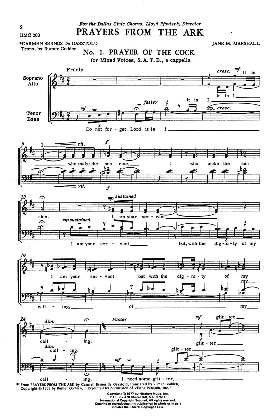 Marshall Prayers from the Ark SATB HINS