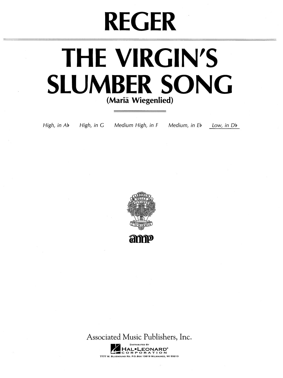 Reger Virgins Slumber Song Db Low GS S