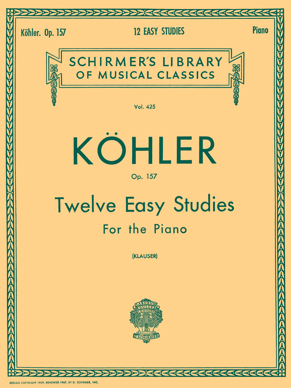 Kohler 12 Easy Studies Op157 Pno GS