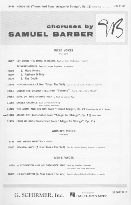 Barber Agnus Dei SATB GS