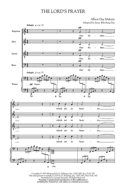 Malotte Lords Prayer Cmaj SATB GS