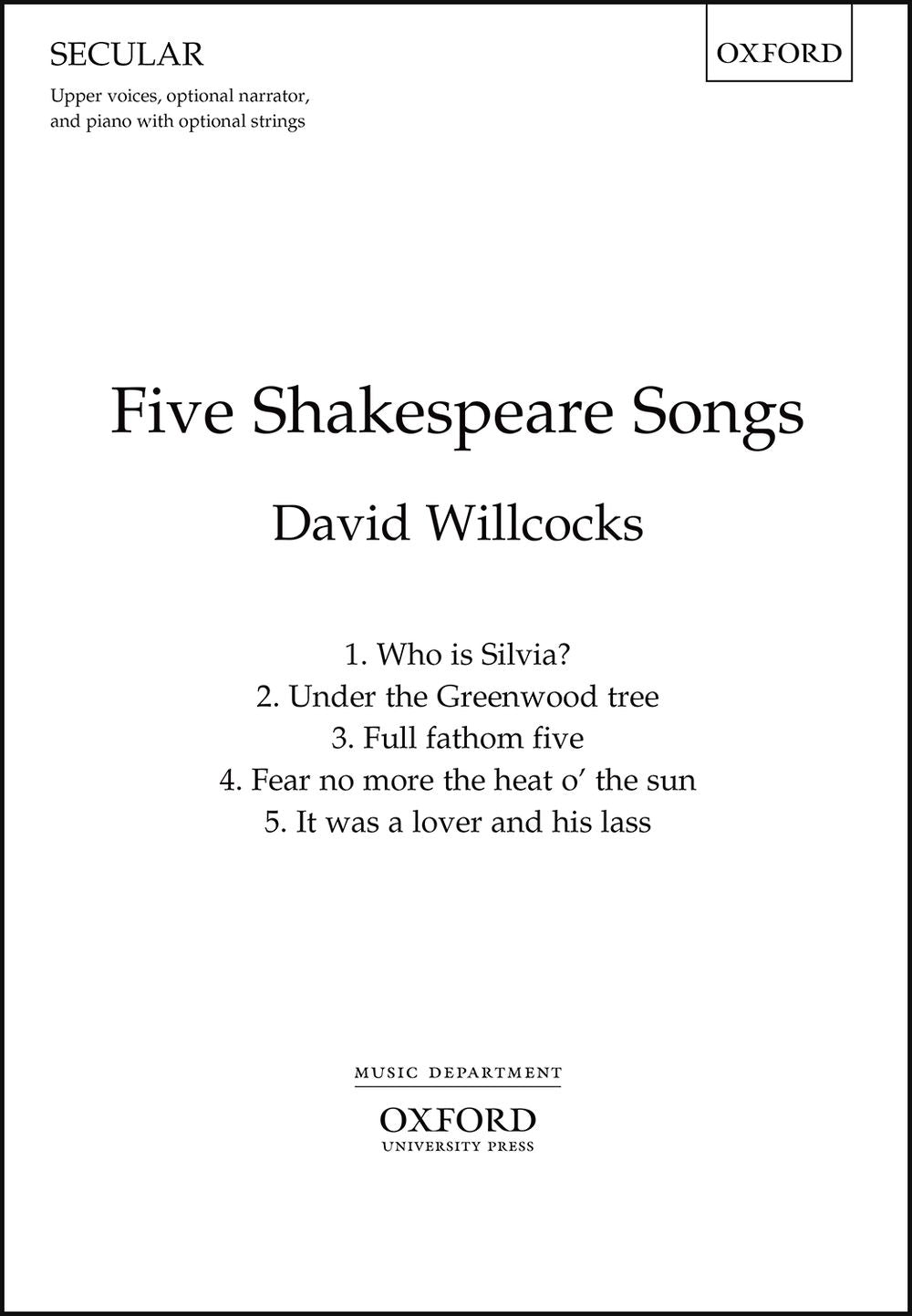 Willcocks Five Shakespeare Songs Upper