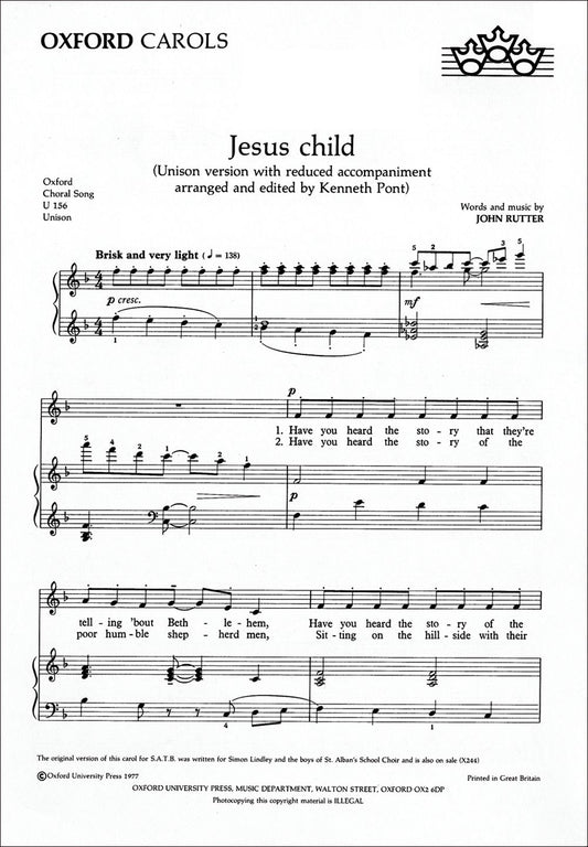Rutter Jesus Child Unison arr Pont F ma
