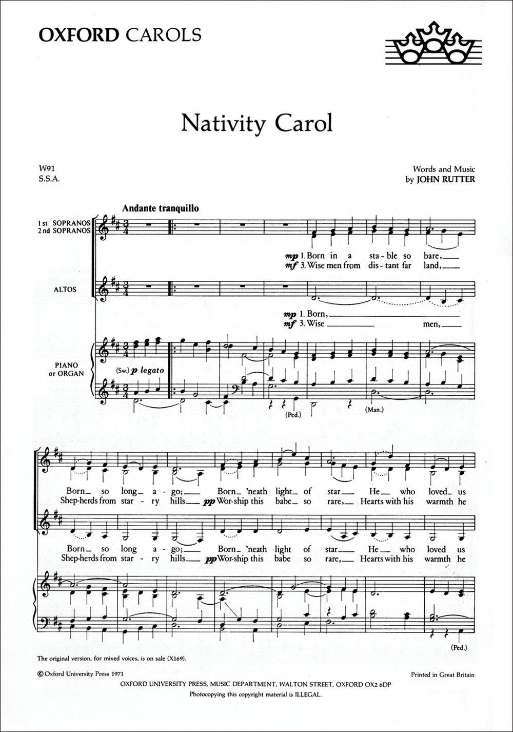 Rutter Nativity Carol SSA&Pno/Org OUP