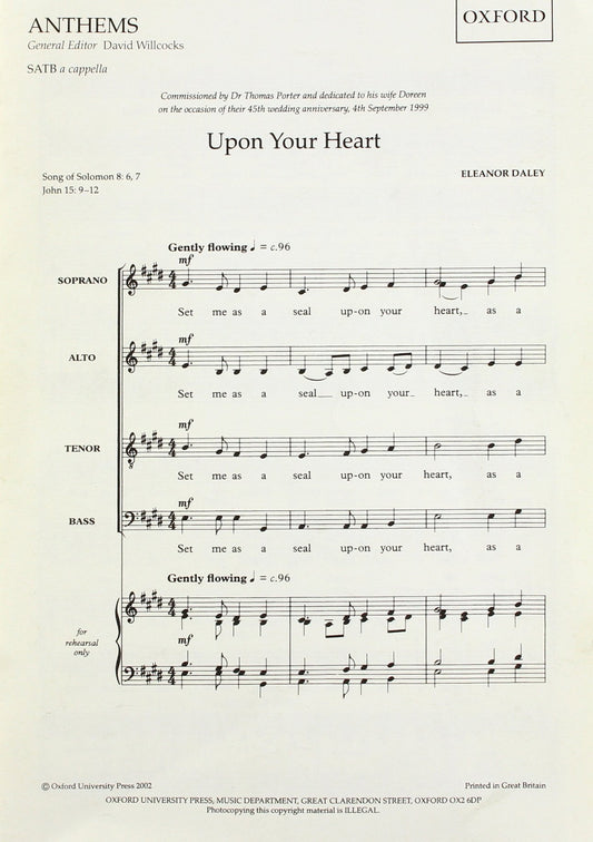 Daley Upon Your Heart SATB a cappella