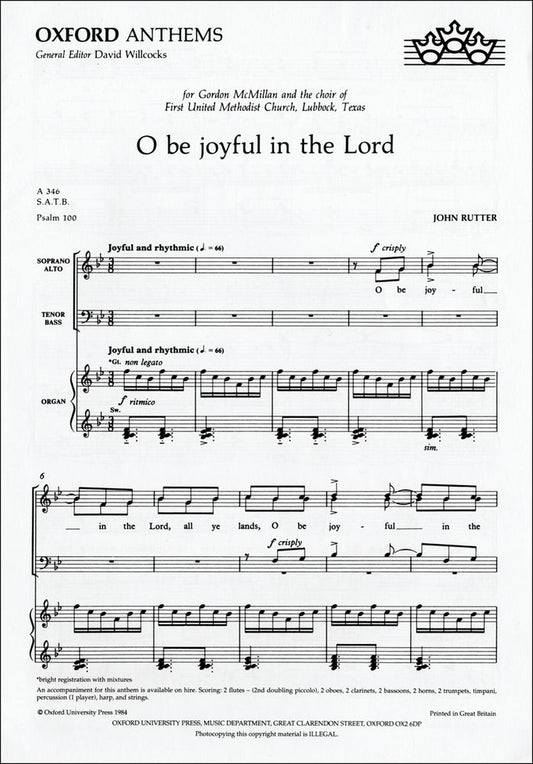 Rutter O Be Joyful in the Lord SATB&Org