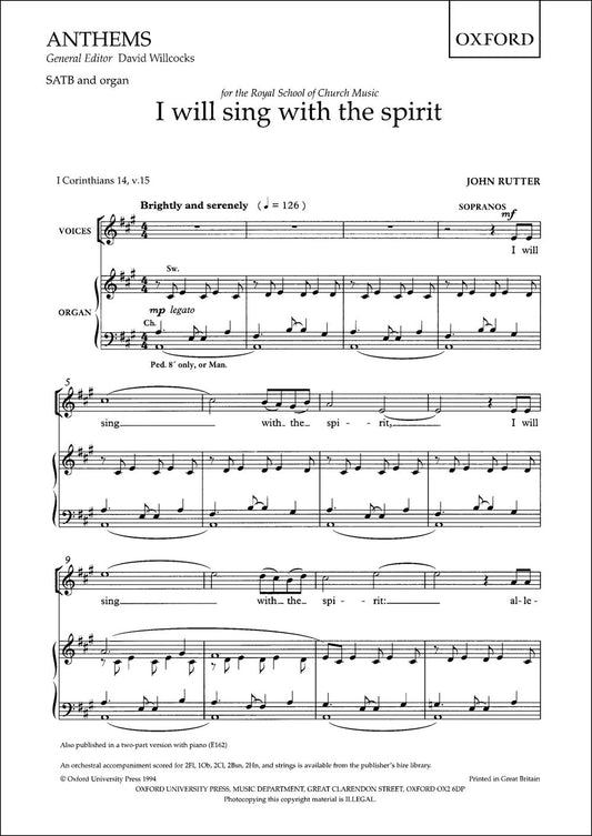 Rutter I Will Sing With The Spirit SATB