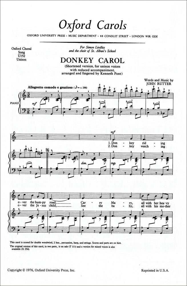 Rutter Donkey Carol Short Ver arr Pont