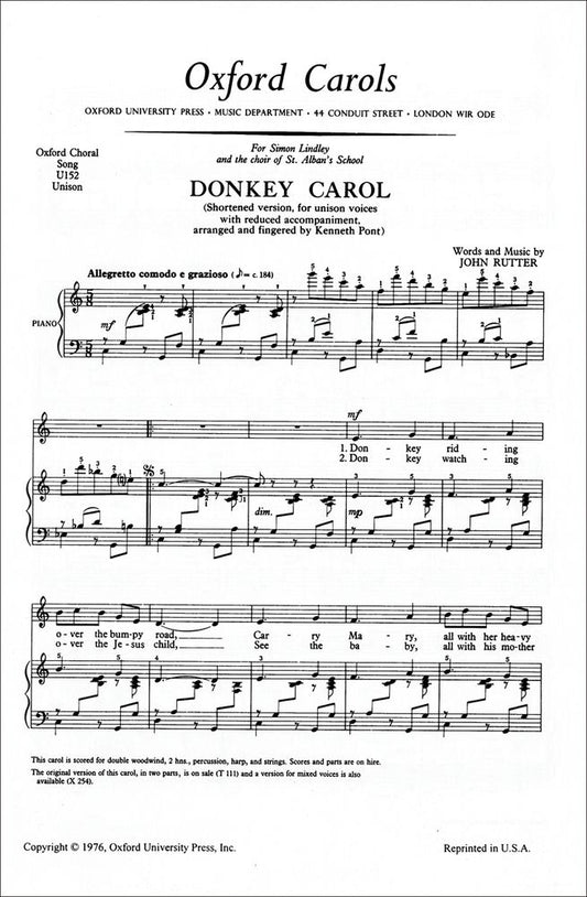 Rutter Donkey Carol Short Ver arr Pont