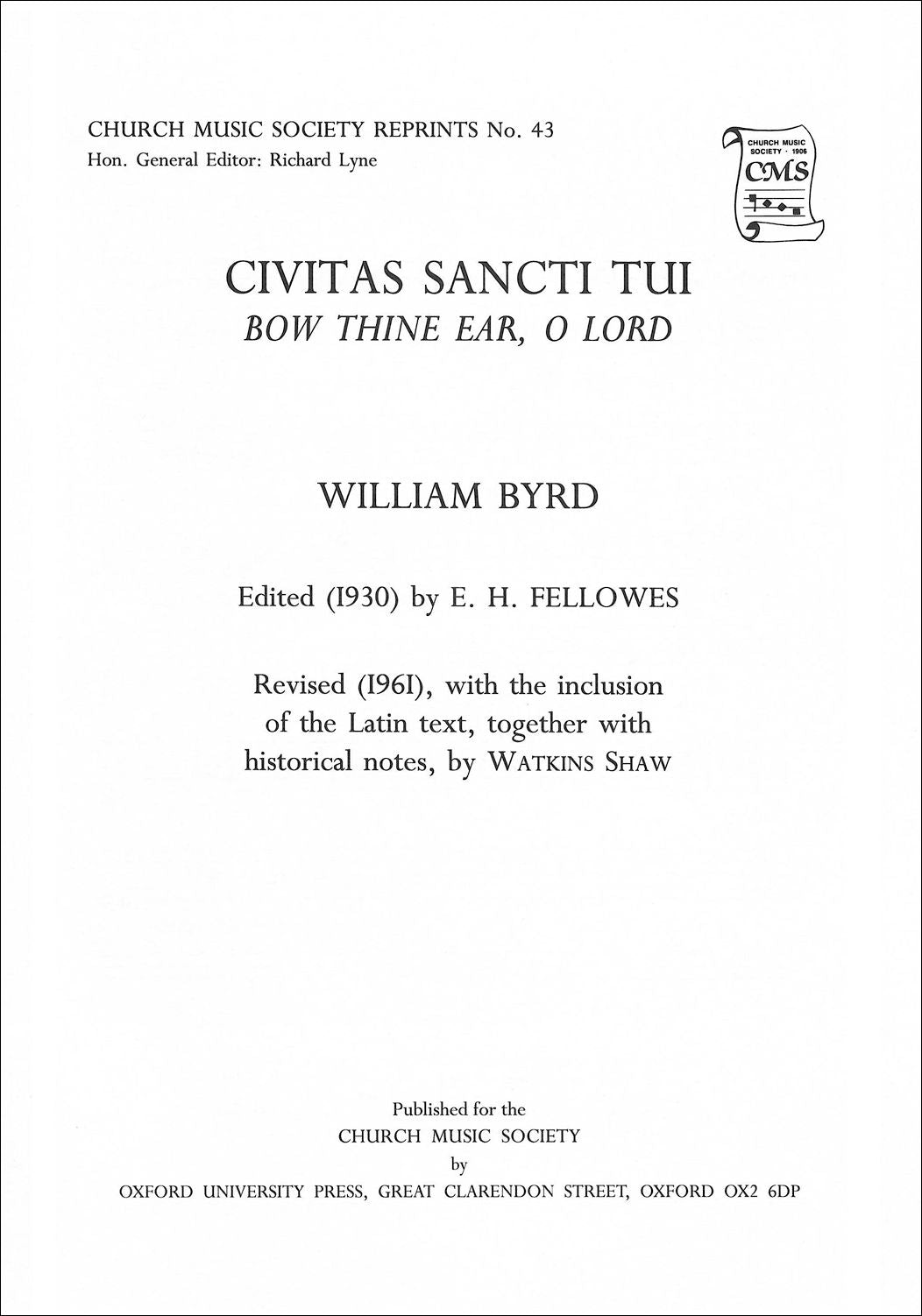 Byrd Bow Down Thine Ears SATB CMS