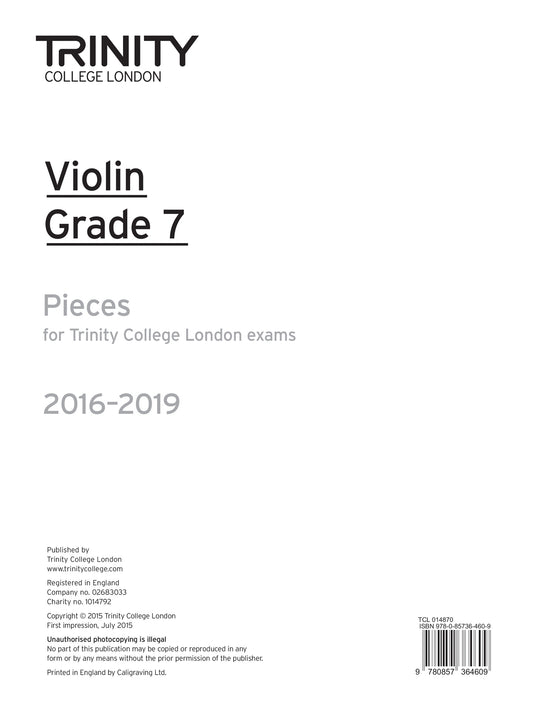 TCL Violin Grade 7 Part 2016-19